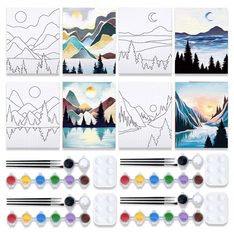 VOCHIC 4 Pack Painting Kit Pre Drawn Canvas for Painting for Adults Party Kits Paint and Sip Party Supplies 8x10 Canvas to Paint Art Set - Image 1